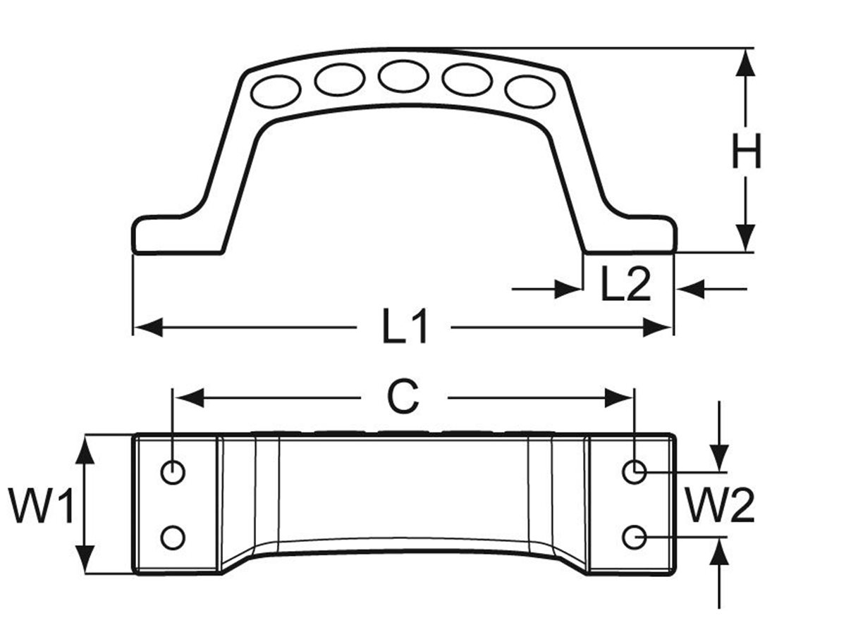 Bridge Handles | Model 18 Front Fixing dimension guide