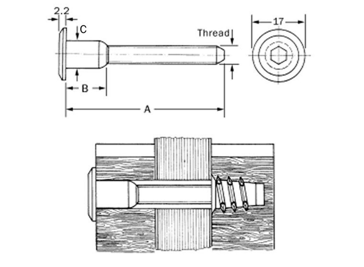 Furniture Joint Connector Bolts | Shoulder FBA Type dimension guide