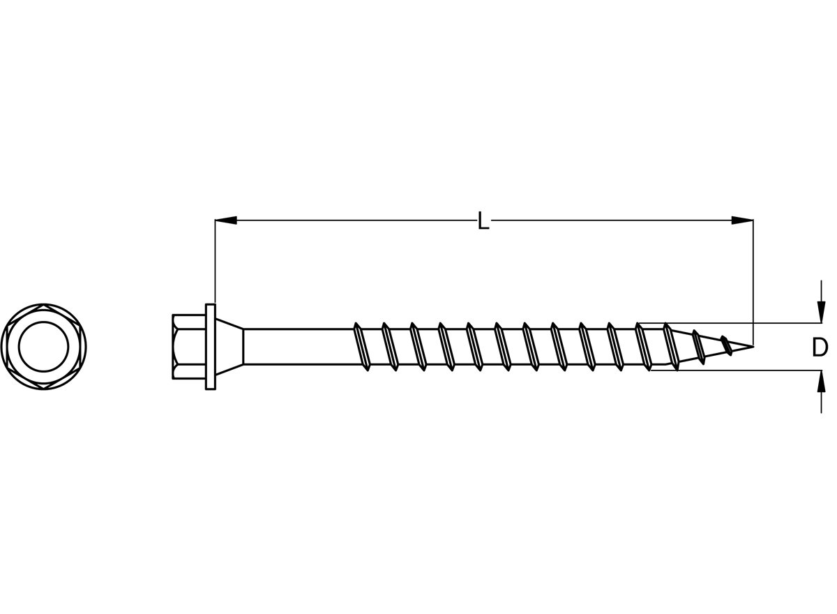 Hex Drive Timber Landscaping Screw dimension guide
