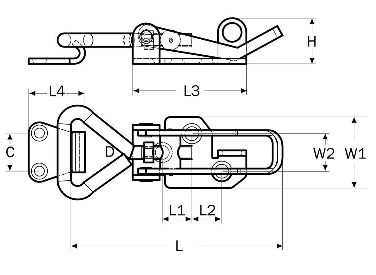 Over-Centre Adjustable Latches dimension guide
