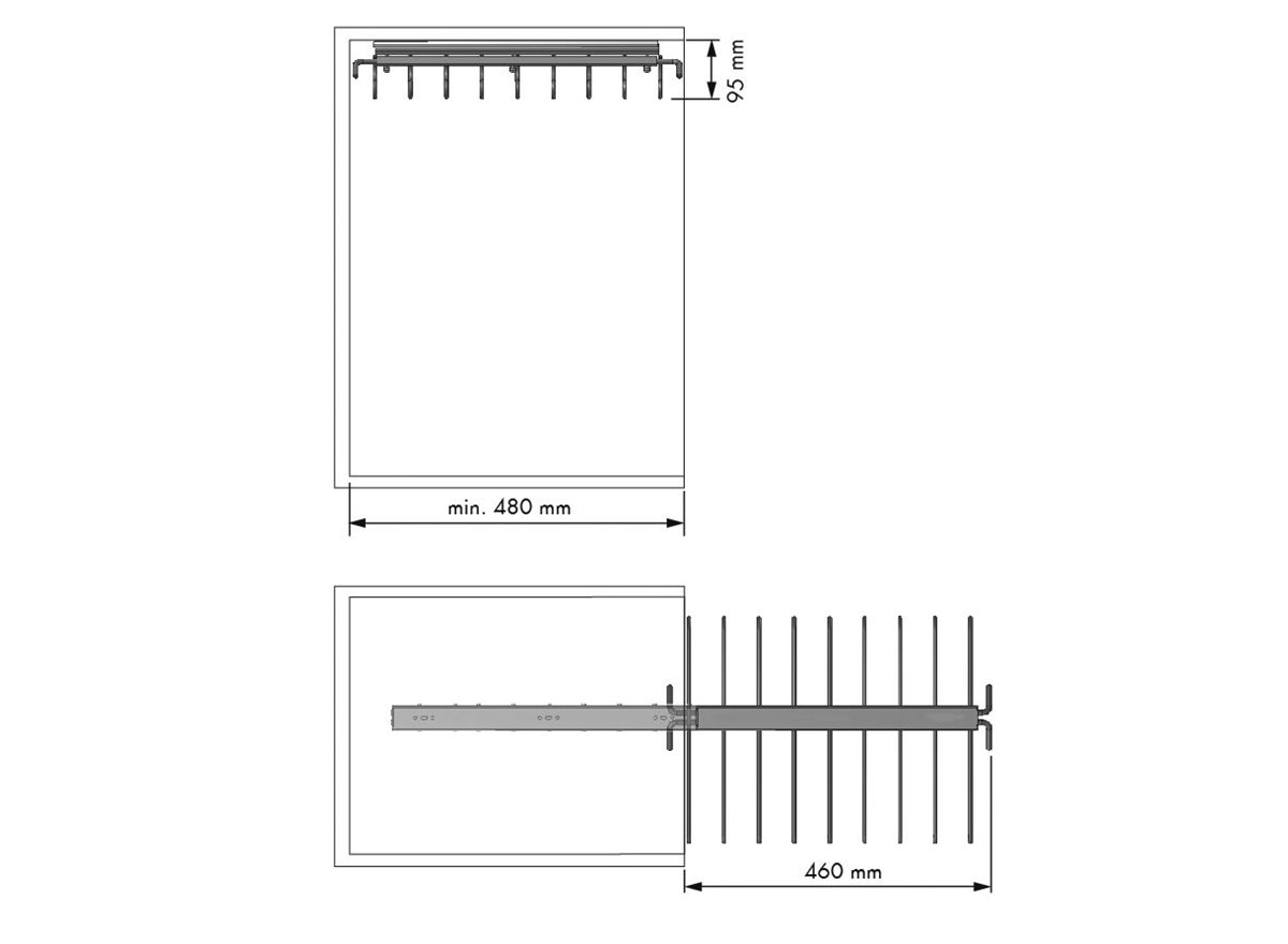 Pull-Out Trouser Hanger Rail dimension guide